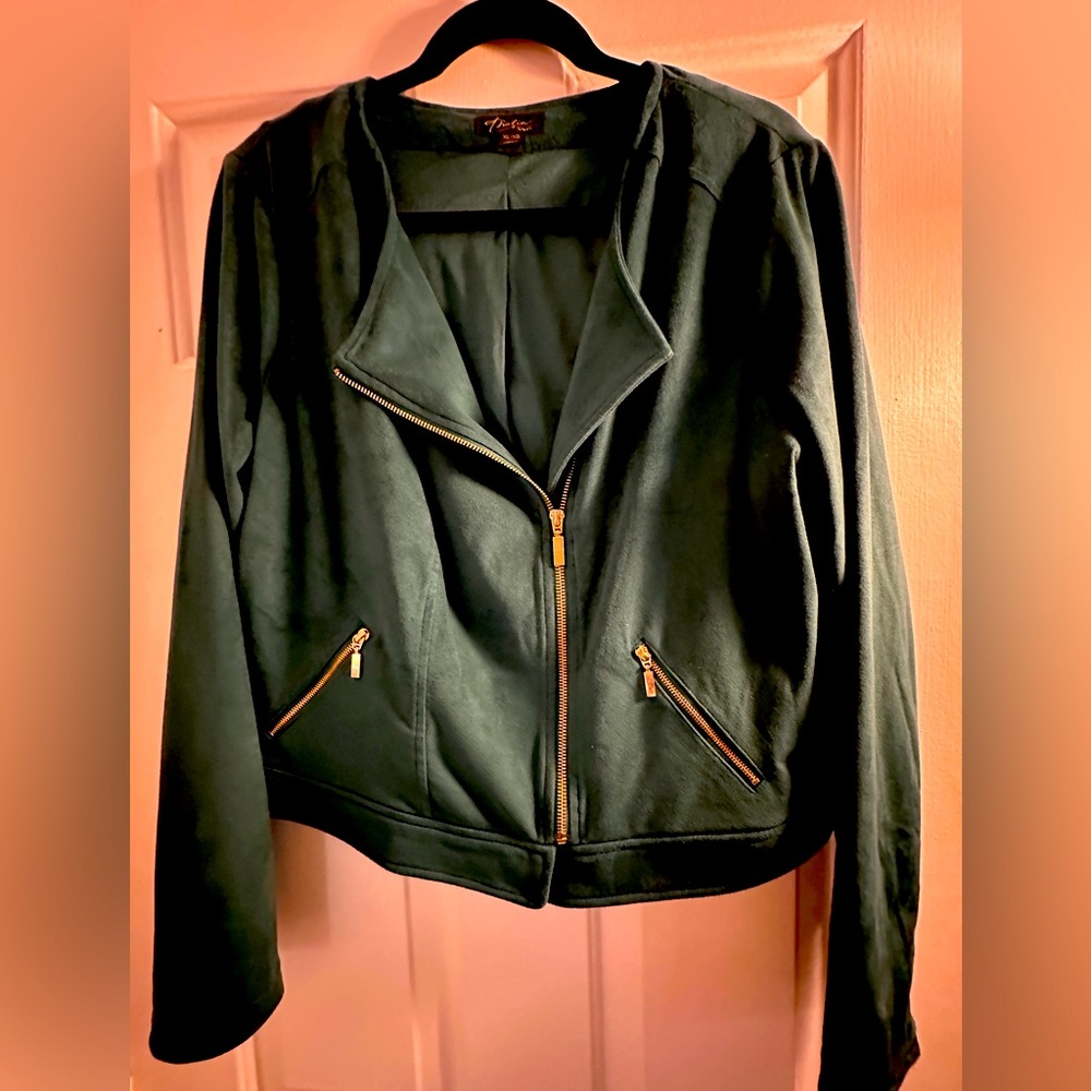 Ultra Soft Teal Green Microsuede Motorcycle Jacket